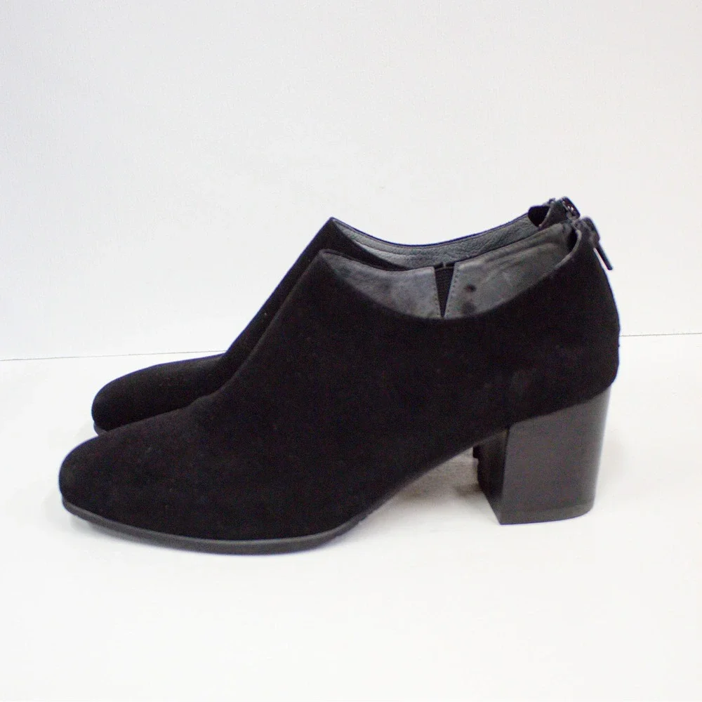 Chocolat Blu Orra Black Suede Leather Block Heel Ankle Boots Shooties Women 8.5